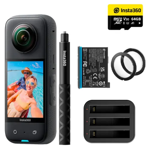 Kit Câmera de ação Insta360 X3 Creator C/ Bateria Extra, Bastão Retrátil, MicroSD 64GB