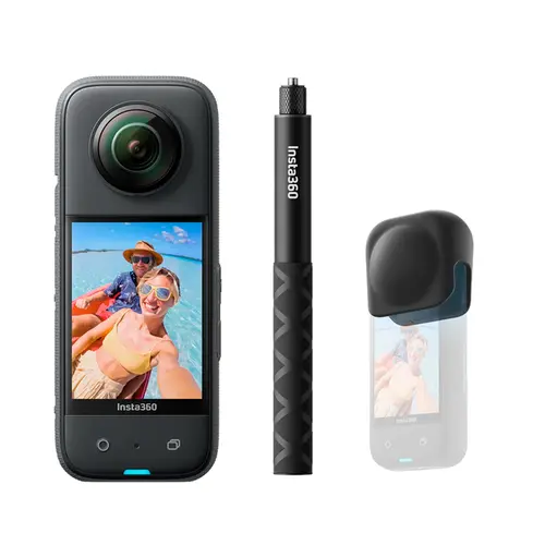 Kit Câmera de Ação Insta360 X3 Adventure Bateria Extra, Capa de Lente, Bastão de Selfie, Cartão 64GB