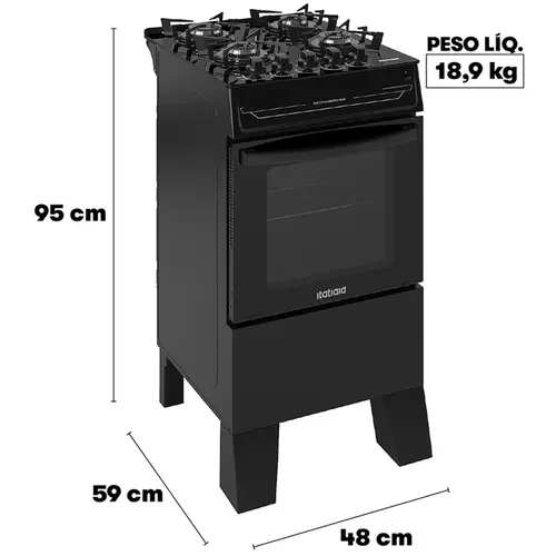Fogão 4 Bocas Itatiaia Vidro Temperado Electra Glass Plus Preto Bivolt - 3700000484