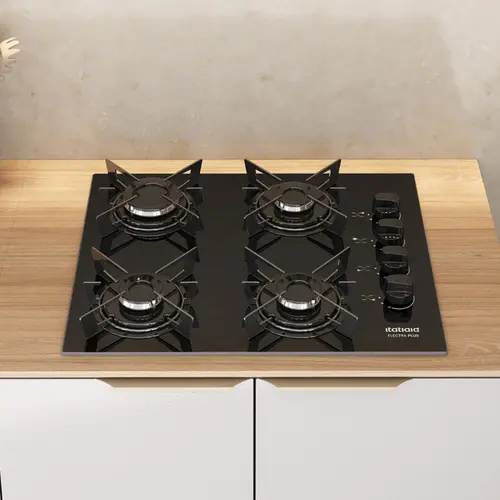 Cooktop 4 Bocas Itatiaia Electra Plus Vidro Temperado Gás 4Q Preto Bivolt - 3700000480