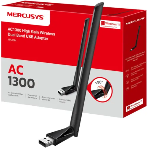 Adaptador Mercusys MA30H(US) AC1300 High Gain Wireless USB Dual Band