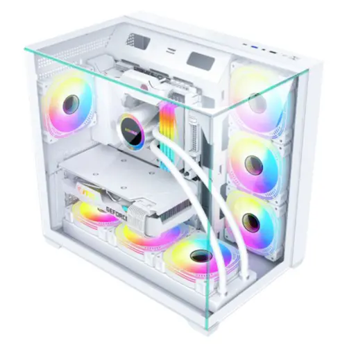 Gabinete Gamer Aquario CG-W1FD Mega Shark Branco Micro ATX s/ fan p/cooler 360 CGW1FDRH002CB0X