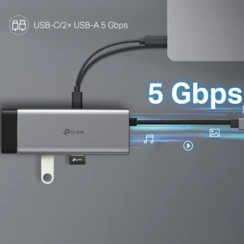 Hub USB TP-Link UH5020C 5 em 1 Tipo-C 3.0 4K Alumínio