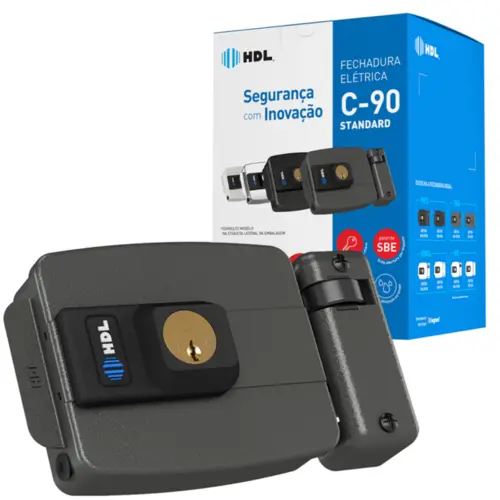 Fechadura Elétrica HDL Sobrepor C-90 Dupla Cinza - 90.01.03.029