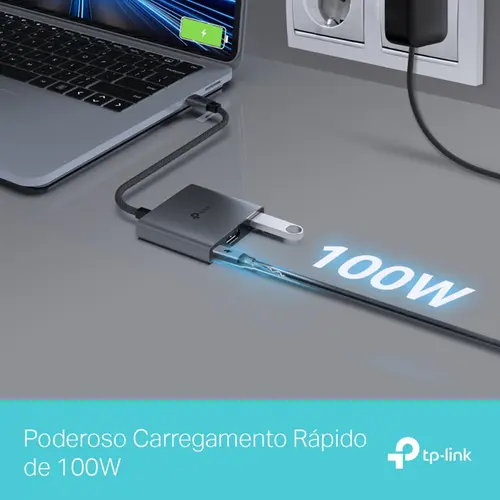 Hub USB TP-Link UH3020C 3 em 1 Tipo C 3.0 4K Alumínio, HDMI 60Hz, USB 3.0 de até 5Gbps e USB C 100W