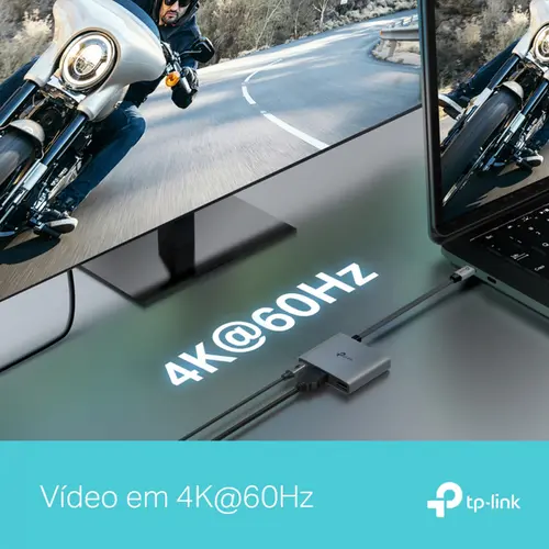 Hub USB TP-Link UH3020C 3 em 1 Tipo C 3.0 4K Alumínio, HDMI 60Hz, USB 3.0 de até 5Gbps e USB C 100W