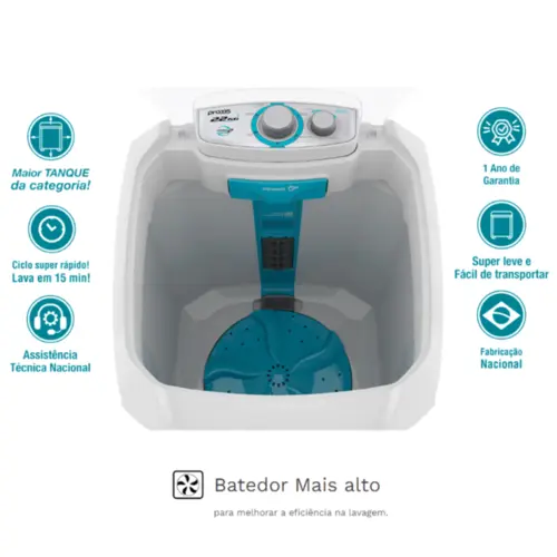 Máquina de Lavar Roupa Praxis Semiautomática Inverter 22KG 300W 127V Branco - 10188078000
