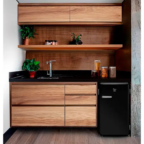 Frigobar Midea 95L Retrô Gela Rápido Prateleiras de Vidro 127V Preto - MRV10P1