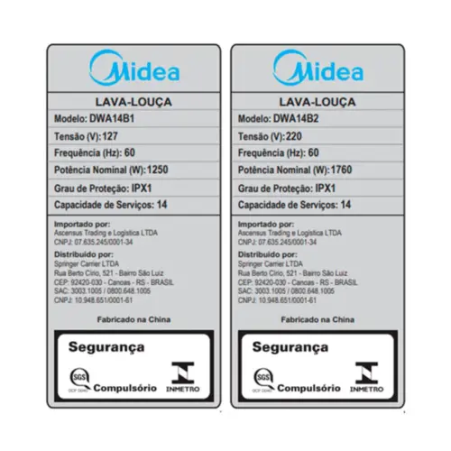 Lava Louças Midea 14 Serviços 220V Branca - DWA14B2
