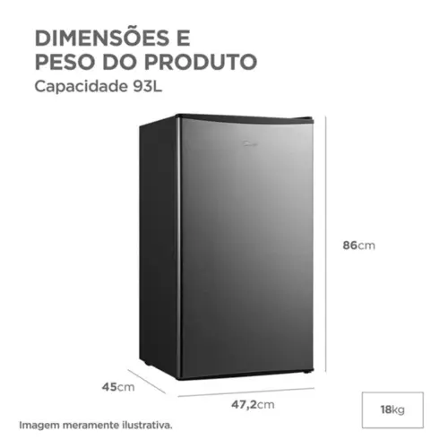 Frigobar Midea 93L Prateleiras de Vidro Inverter Bivolt Preto/Inox - MDRD142FGD503