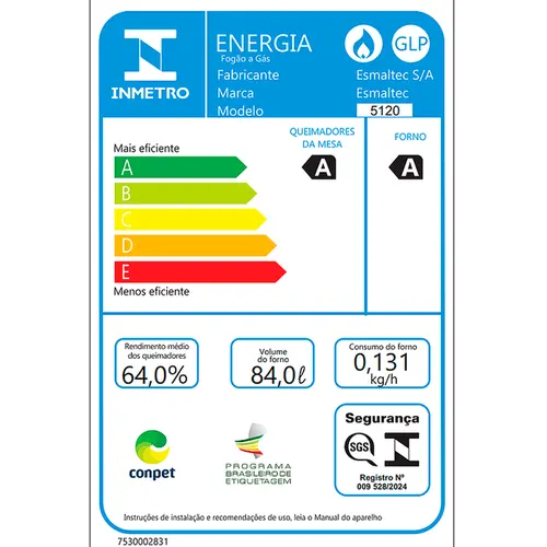 Fogão 5 Bocas Esmaltec Ideal Pop Super Chama Limpa Fácil Preto Inox - F5ISP
