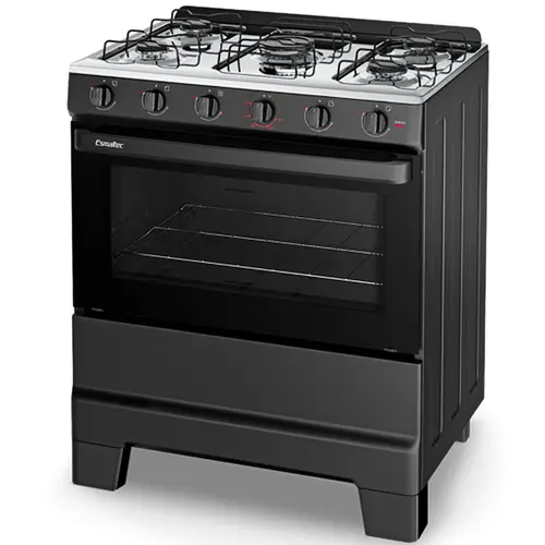 Fogão 5 Bocas Esmaltec Ideal Pop Super Chama Limpa Fácil Preto Inox - F5ISP