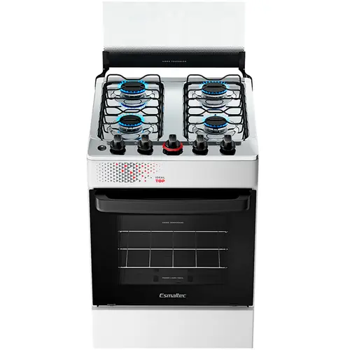 Fogão 4 Bocas Esmaltec Ideal Top Limpa Fácil Branco Inox Bivolt - T4IAB