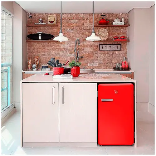 Frigobar Midea 93L Retrô Gela Rápido Prateleiras de Vidro 220V Vermelho - MRV10V2