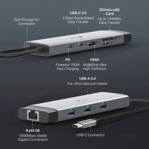 Hub USB TP-Link UH9120C 9 em 1 Tipo-C 3.0 4K Alumínio