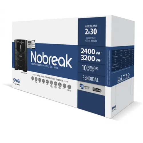 Nobreak SMS Power Sinus Line Interactive Senoidal 3200VA Bivolt Saída 115v 10 Tomadas - 27872