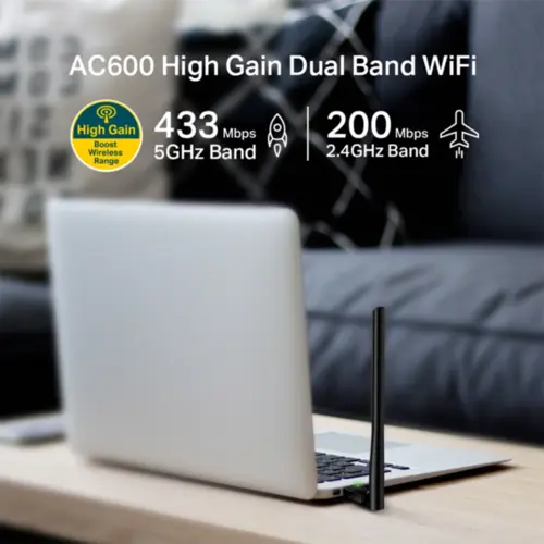 Adaptador TP-Link Archer T2U Plus AC600 Wireless USB de Alto Ganho