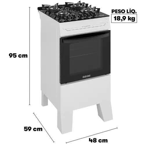 Fogão 4 Bocas Itatiaia Vidro Temperado Electra Glass Plus Branco Bivolt - 3700000485