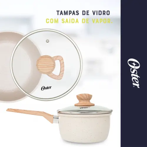 Jogo de Panelas Com 5 Peças Oster Marble Edition Biocerâmica Indução Creme - 142486.08