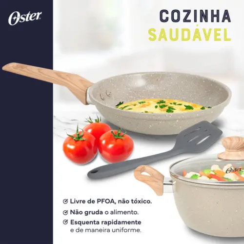 Jogo de Panelas Com 5 Peças Oster Marble Edition Biocerâmica Indução Creme - 142486.08