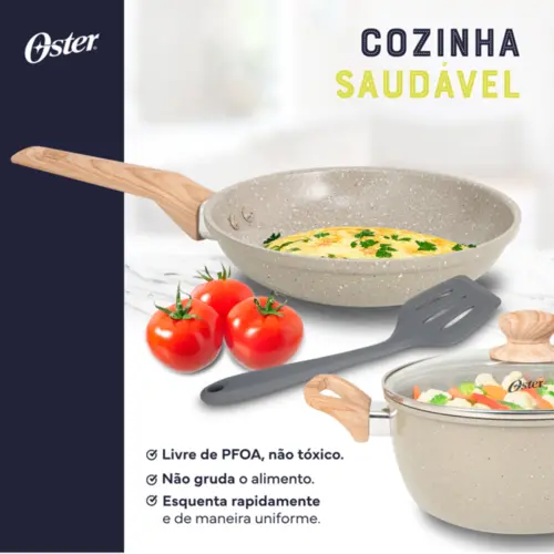 Jogo de Panelas Com 5 Peças Oster Marble Edition Biocerâmica Indução Light Grey - 142487.08