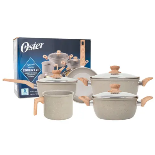 Jogo de Panelas Com 5 Peças Oster Marble Edition Biocerâmica Indução Light Grey - 142487.08