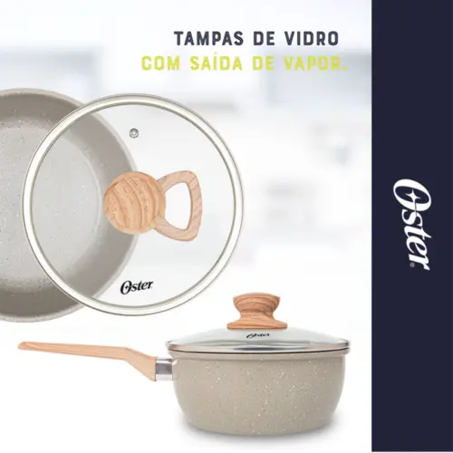 Jogo de Panelas Com 5 Peças Oster Marble Edition Biocerâmica Indução Light Grey - 142487.08