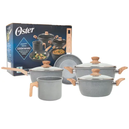 Jogo de Panelas Com 5 Peças Oster Marble Edition Biocerâmica Indução Dark Grey - 142488.08