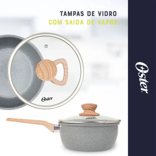 Jogo de Panelas Com 5 Peças Oster Marble Edition Biocerâmica Indução Dark Grey - 142488.08