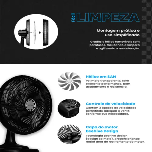 Ventilador de Coluna Ventisol Oscilante Turbo Grade De Plástico 10P 50CM 150W 220V Preto - 17595