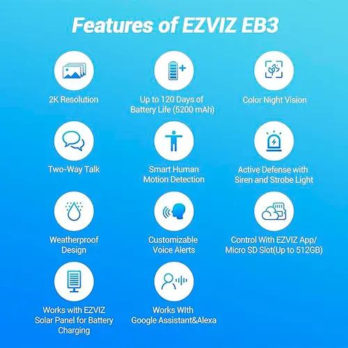 Câmera De Segurança Ezviz EB3 AOV 2K Wifi IP65 - CS-EB3-R200-1K3WFL