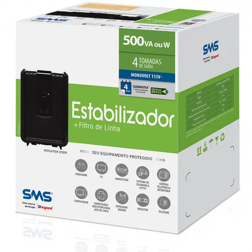 Estabilizador SMS Revolution Speedy 4 Tomadas 500VA 115V USP500S - 15971