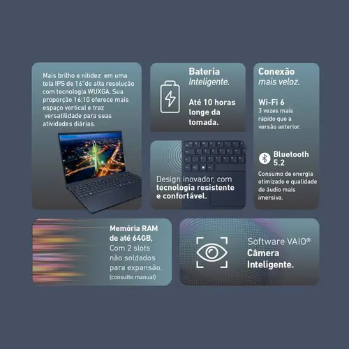 Notebook Vaio FE16 16'' WUXGA I5-1334U 16GB SSD 512GB Windows 11 Home Cinza Grafite - VJFE62F11X-B0321H