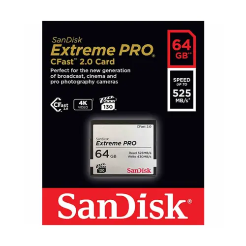 Cartão de Memória Sandisk 64GB Extreme PRO Cfast 2.0 - SDCFSP-064G-G46D