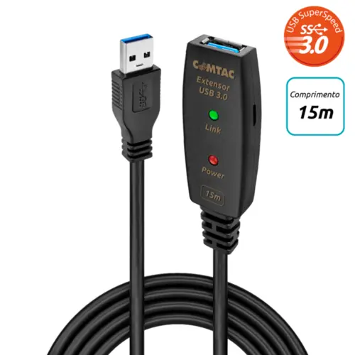 Cabo de Extensão Comtac USB 3.0 AM/AF com Amplificador de Sinal 15 Metros