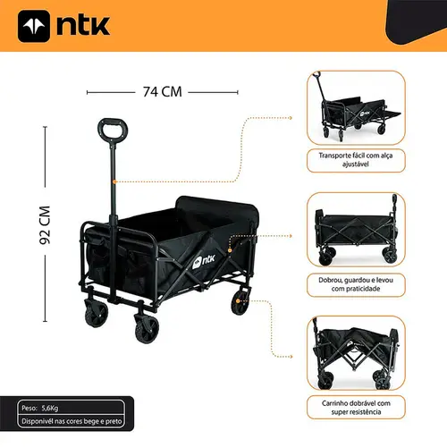 Carrinho De Transporte Dobrável Nautika 60kg Preto - 303202