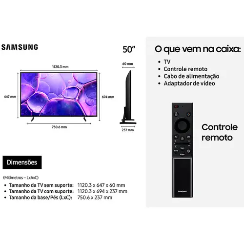 Smart TV Samsung 50'' 4K UHD HDR Crystal Wi-Fi Bluetooth Alexa Apple Airplay - UN50U8600FGXZD
