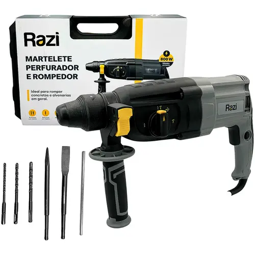 Martelete Razi Perfurador e Rompedor 3/8'' 800W 220V Amarelo - 30235 RZ-M8003J/M2