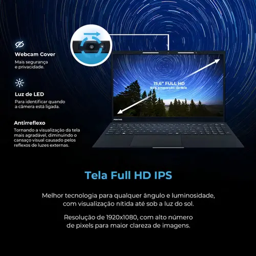 Notebook Positivo Vision i15M 15.6'' FHD Intel I3-N300 8GB 256GB SSD Windows 11 Home Preto - I38256C-15