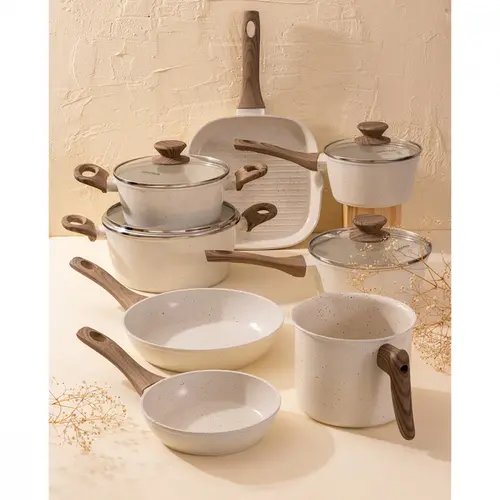 Jogo de Panelas Com 8 Peças Mimo Style Cook Marmol Vitrocerâmico Indução - 10216