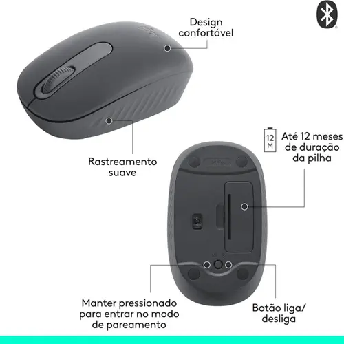 Mouse Sem Fio Logitech M196 Bluetooth 1.000 DPI Grafite - 910-007456