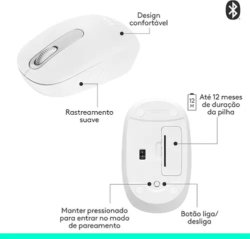 Mouse Sem Fio Logitech M196 Bluetooth 1.000 DPI Branco - 910-007457