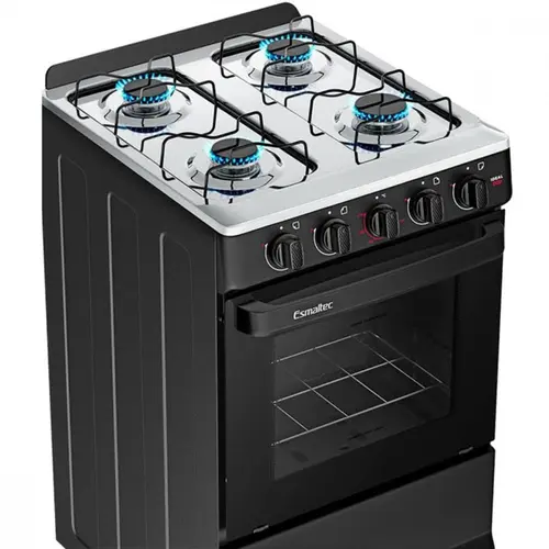 Fogão 4 Bocas Esmaltec Ideal Pop Limpa Fácil Preto Inox Bivolt - F4ISP