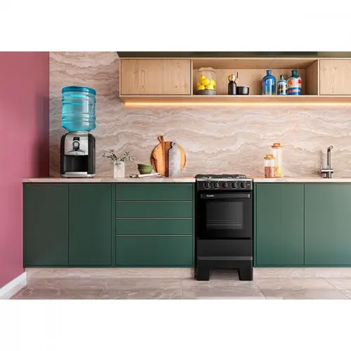 Fogão 4 Bocas Esmaltec Ideal Pop Limpa Fácil Preto Inox Bivolt - F4ISP