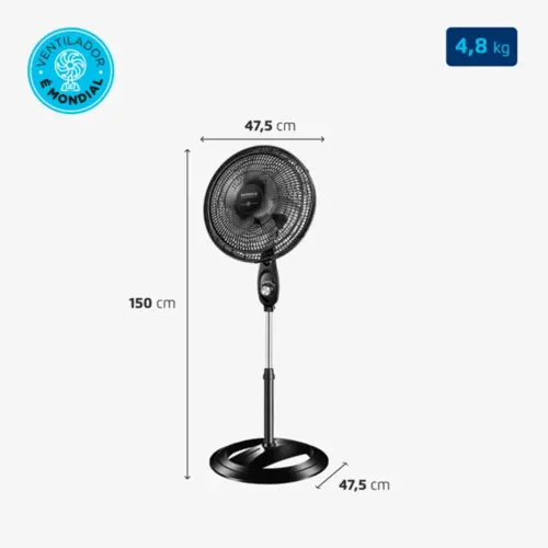 Ventilador de Coluna Mondial 40cm Super Power 6 Pás 140W 127V Preto - VSP-40C-NB
