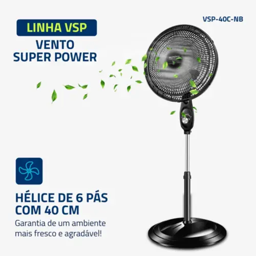 Ventilador de Coluna Mondial 40cm Super Power 6 Pás 140W 127V Preto - VSP-40C-NB