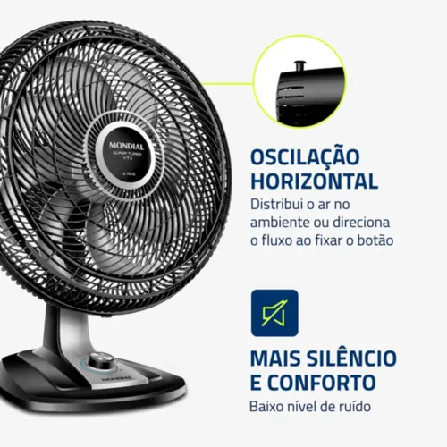 Ventilador 50cm Super Turbo 8 Pás, Mondial, Preto/Prata, 150W, 127V - VTX-50-8P