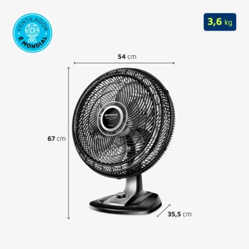 Ventilador 50cm Super Turbo 8 Pás, Mondial, Preto/Prata, 150W, 127V - VTX-50-8P