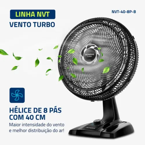 Ventilador de Mesa 40cm Turbo, Mondial, Preto/Prata, 140W, 220V - NVT-40-8P-B