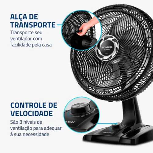 Ventilador de Mesa 40cm Turbo, Mondial, Preto/Prata, 140W, 220V - NVT-40-8P-B